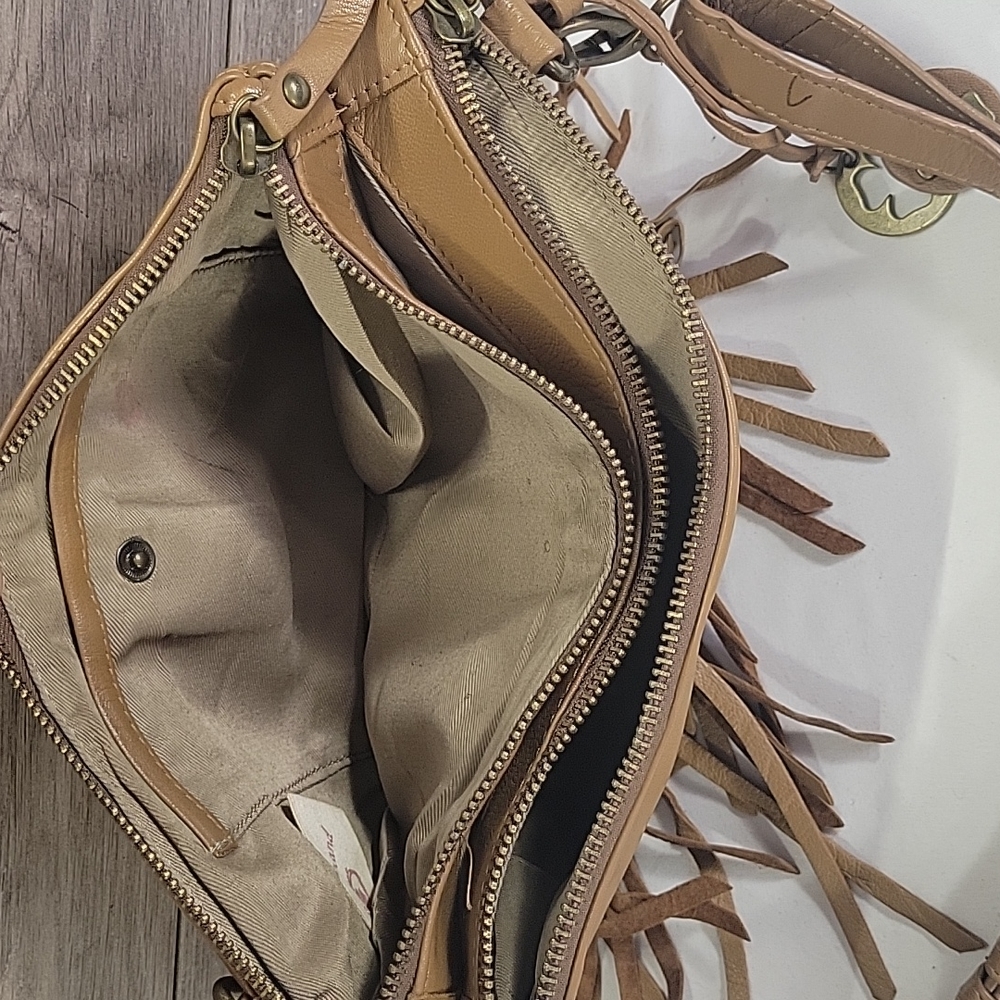 Lucky Brand Small Brown Fringe Leather Crossbody Shoulder Bag - Picture 10 of 12